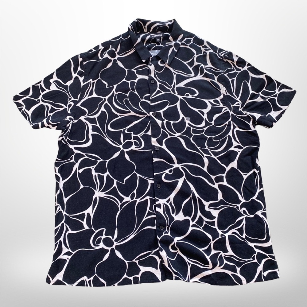 Express Black and white floral pattern shirt